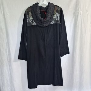 Rouche Black Tunic Dress with Sequin Detail